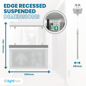 EDGE Suspended Recessed Ceiling Exit Running Man Sign Light | LED 3W 200lm | 6000K Daylight White | IP20 | 3hr Emergency Function