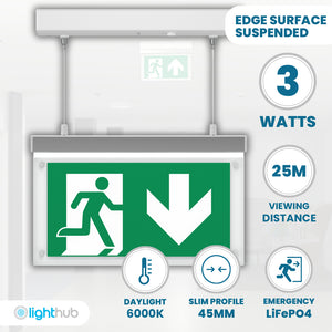 EDGE Emergency Exit Running Man Sign | LED 3W 200LM | 6000K Daylight | IP20 | Surface Mounted Suspended