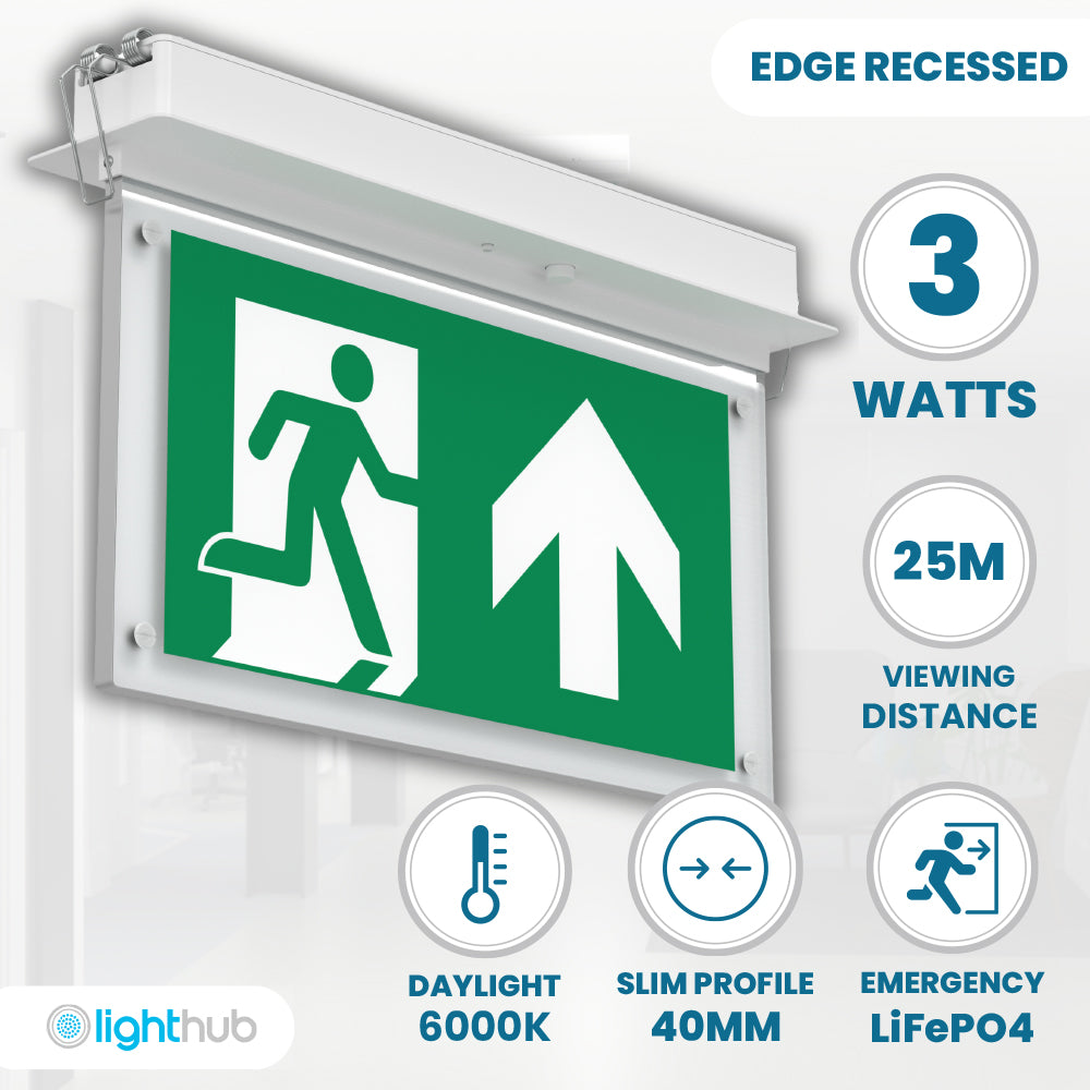 EDGE Recessed Ceiling Exit Running Man Sign Light | LED 3W 200lm | 6000K Daylight White | IP20 | 3hr Emergency Function