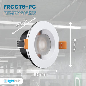 STRATA ONE | Tri-Colour CCT | LED Fire Rated Downlight | Dimmable 6W 600lm | IP65 | Polished Chrome