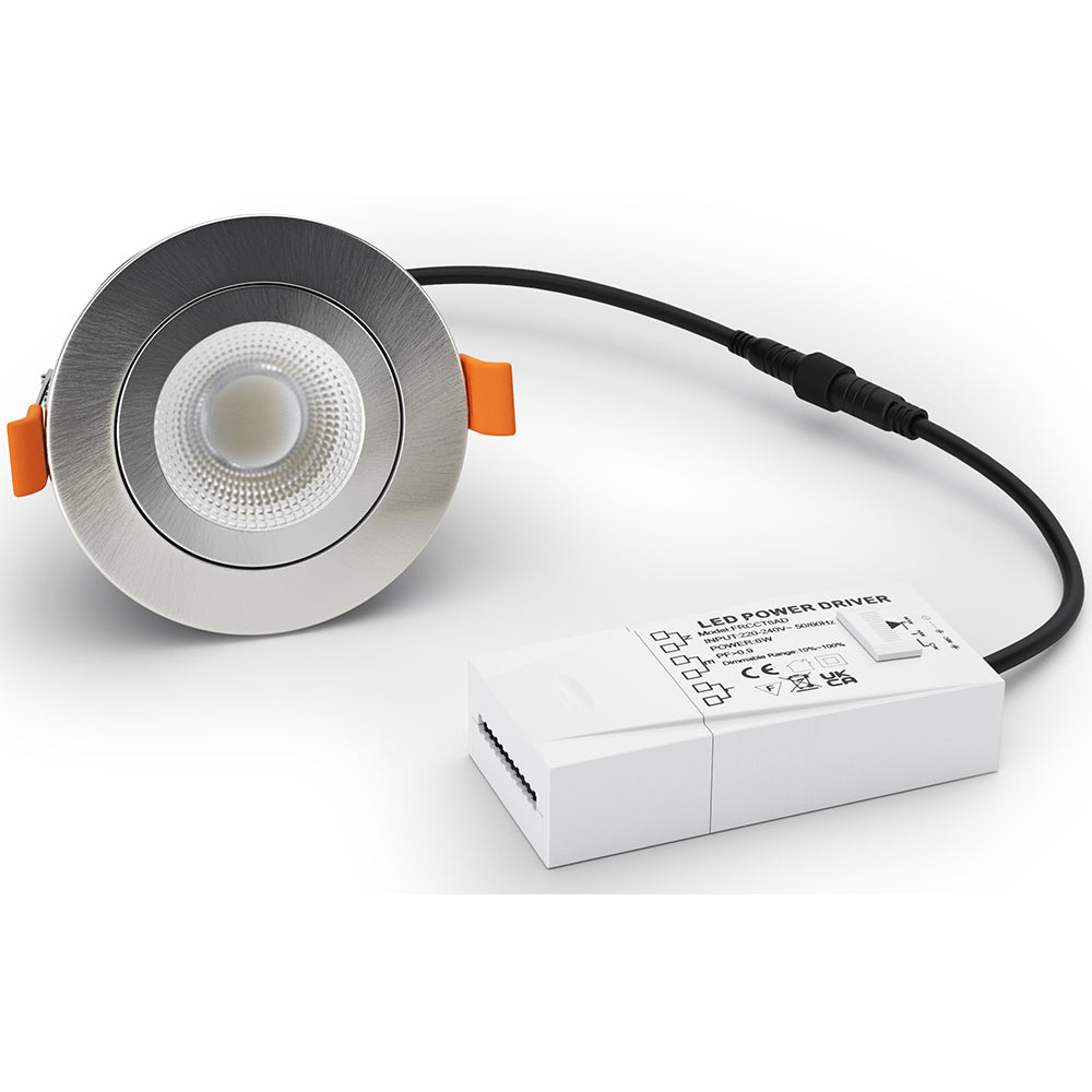 STRATA TILT | Tri-Colour CCT | Adjustable LED Fire Rated Downlight | Dimmable 6W 600lm | IP65 | Brushed Chrome