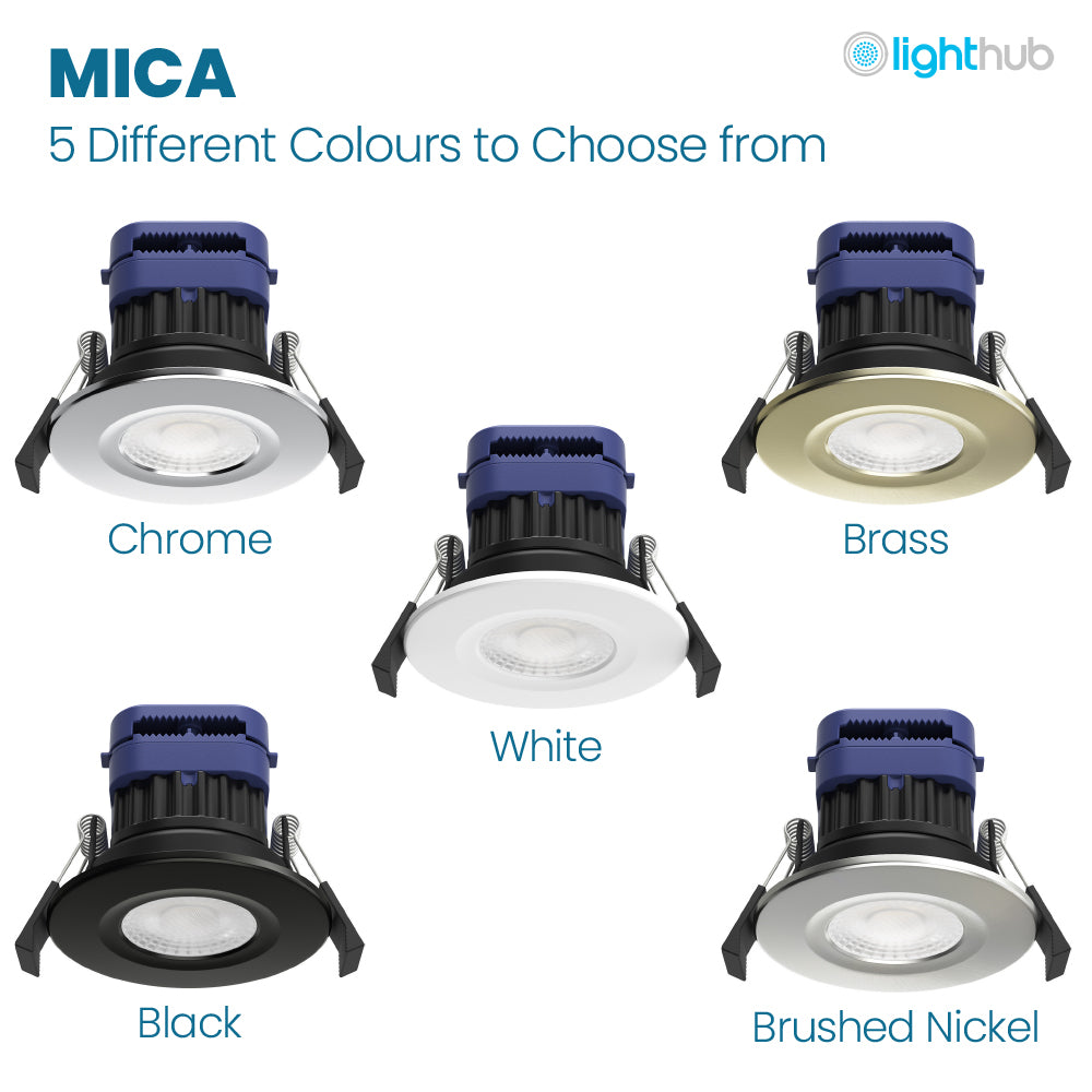 MICA | Quad-Colour CCT | LED Fire Rated Downlight | Dimmable 8W 900lm | IP65 | Polished Brass