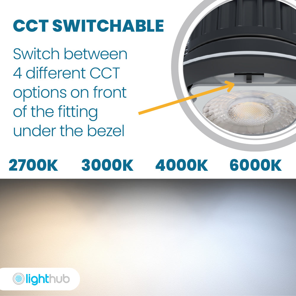 MICA | Quad-Colour CCT | LED Fire Rated Downlight | Dimmable 8W 900lm | IP65 | Polished Brass