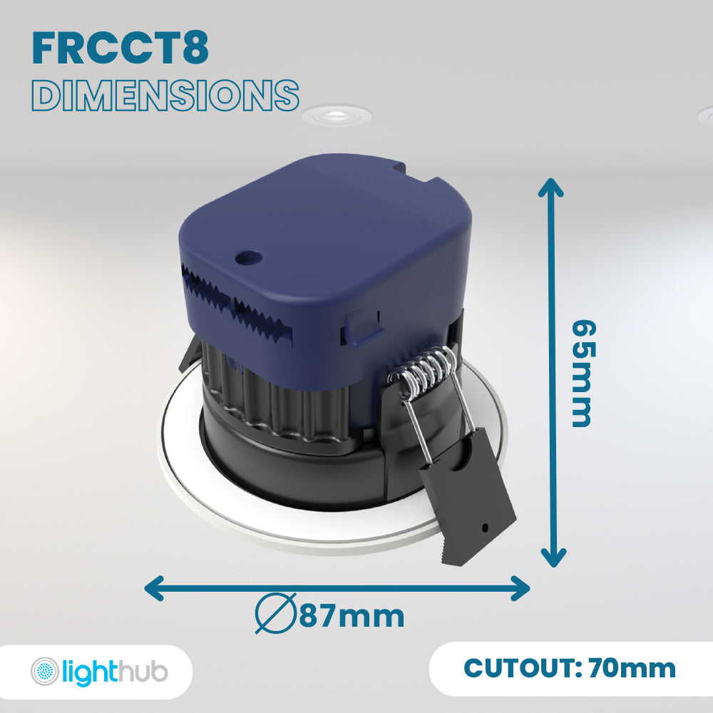 MICA | Quad-Colour CCT | LED Fire Rated Downlight | Dimmable 8W 900lm | IP65 | White | Emergency