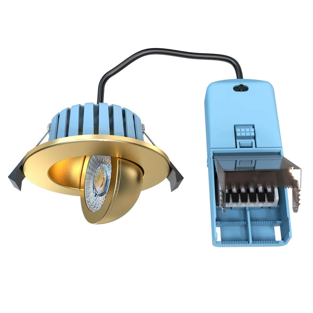 EDEN | Tri-Colour CCT | LED Tilt Adjustable Fire Rated Downlight | Dimmable 7W 700lm | IP65 | Polished Brass