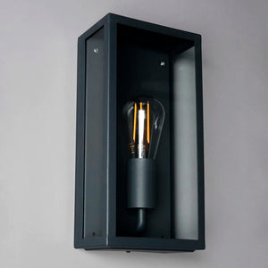 MINERVA | Outdoor Box Glass Wall Porch Lantern Light | E27 | IP44 | Black