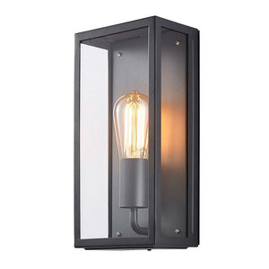 MINERVA | Outdoor Box Glass Wall Porch Lantern Light | E27 | IP44 | Anthracite