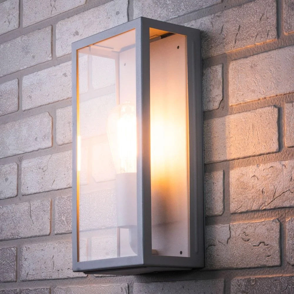 MINERVA | Outdoor Box Glass Wall Porch Lantern Light | E27 | IP44 | Silver