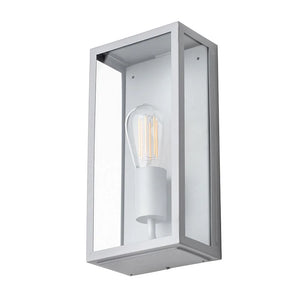 MINERVA | Outdoor Box Glass Wall Porch Lantern Light | E27 | IP44 | Silver