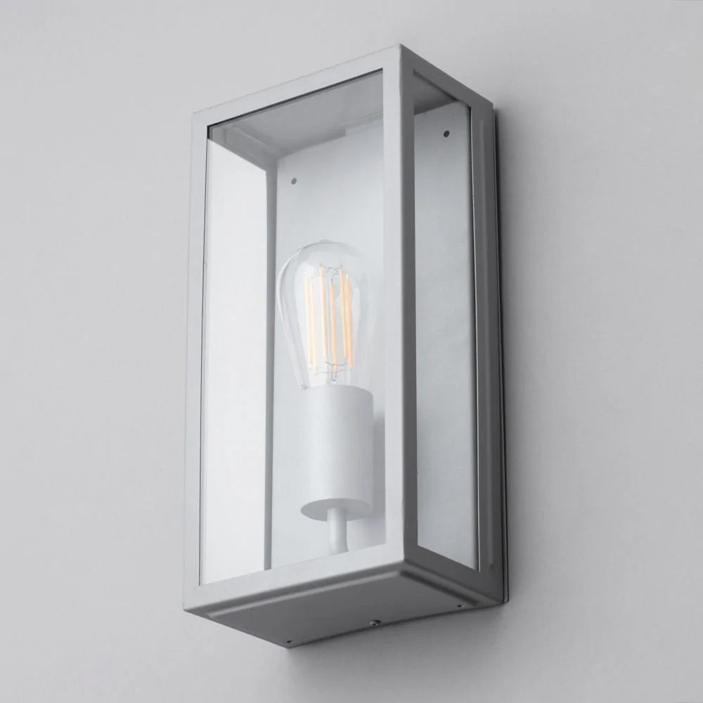 MINERVA | Outdoor Box Glass Wall Porch Lantern Light | E27 | IP44 | Silver