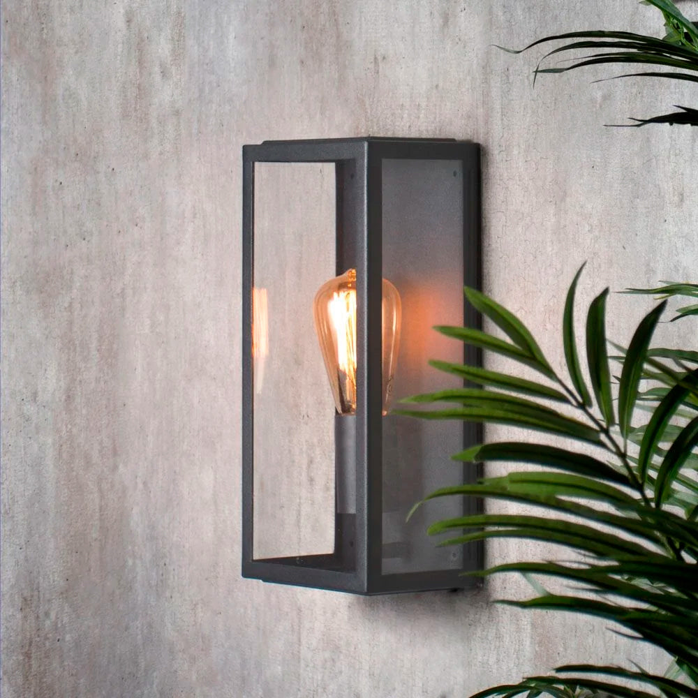 MINERVA | Outdoor Box Glass Wall Porch Lantern Light | E27 | IP44 | Anthracite