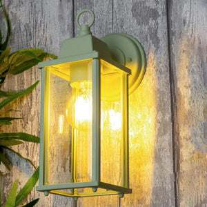 CERES | Outdoor Down Box Glass Wall Porch Lantern Light | E27 | IP23 | Mint Green