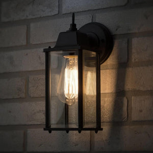 CERES | Outdoor Down Box Glass Wall Porch Lantern Light | E27 | IP23 | Black