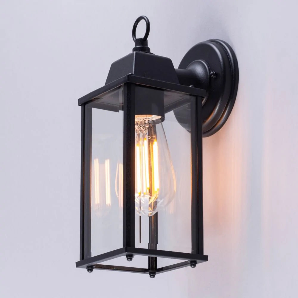 CERES | Outdoor Down Box Glass Wall Porch Lantern Light | E27 | IP23 | Black