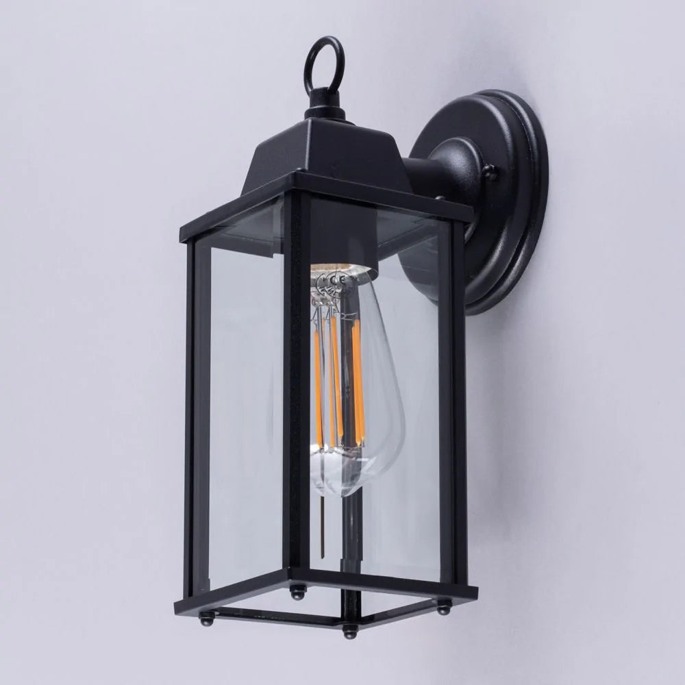 CERES | Outdoor Down Box Glass Wall Porch Lantern Light | E27 | IP23 | Black