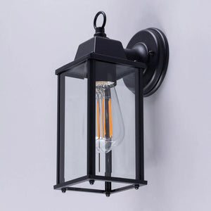 CERES | Outdoor Down Box Glass Wall Porch Lantern Light | LED Vintage 6W E27 | IP23 | Black | 2000K Warm White