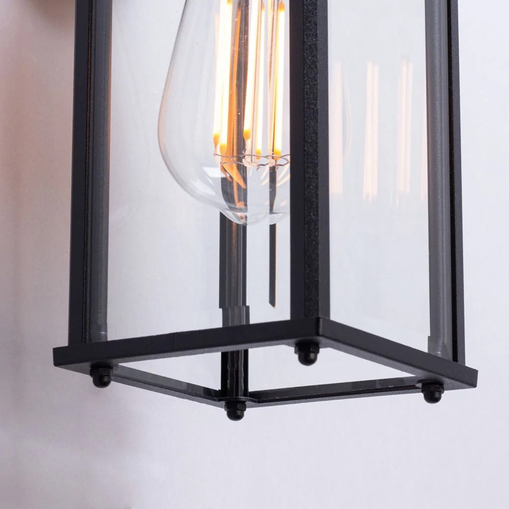 CERES | Outdoor Down Box Glass Wall Porch Lantern Light | E27 | IP23 | Black