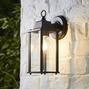 CERES | Outdoor Down Box Glass Wall Porch Lantern Light | LED Vintage 6W E27 | IP23 | Black | 2000K Warm White