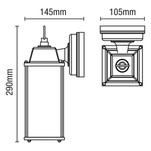 CERES | Outdoor Down Box Glass Wall Porch Lantern Light | LED Vintage 6W E27 | IP23 | Black | 2000K Warm White