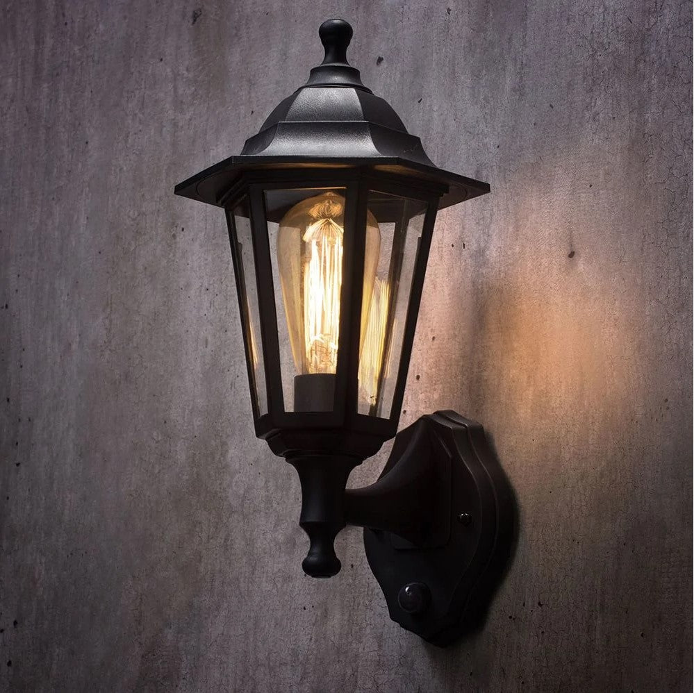 Up or Down Outdoor Wall Porch Lantern Light | IP44 | Black | PIR Motion Sensor