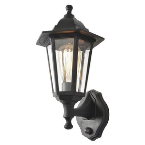 Up or Down Outdoor Wall Porch Lantern Light | IP44 | Black | PIR Motion Sensor