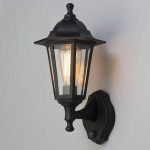 Up or Down Outdoor Wall Porch Lantern Light | IP44 | Black | PIR Motion Sensor