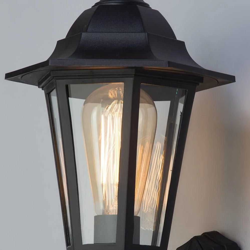 Up or Down Outdoor Wall Porch Lantern Light | IP44 | Black | PIR Motion Sensor