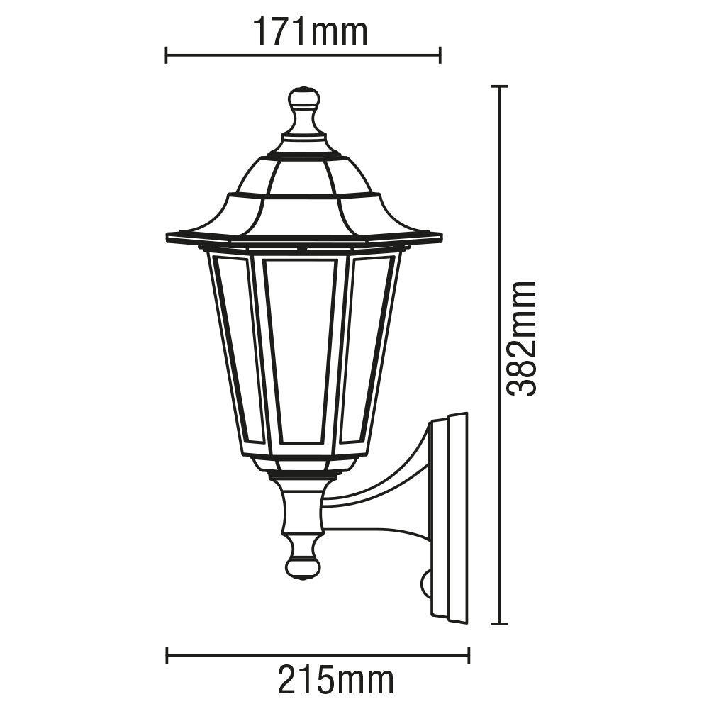 Up or Down Outdoor Wall Porch Lantern Light | IP44 | Black | PIR Motion Sensor