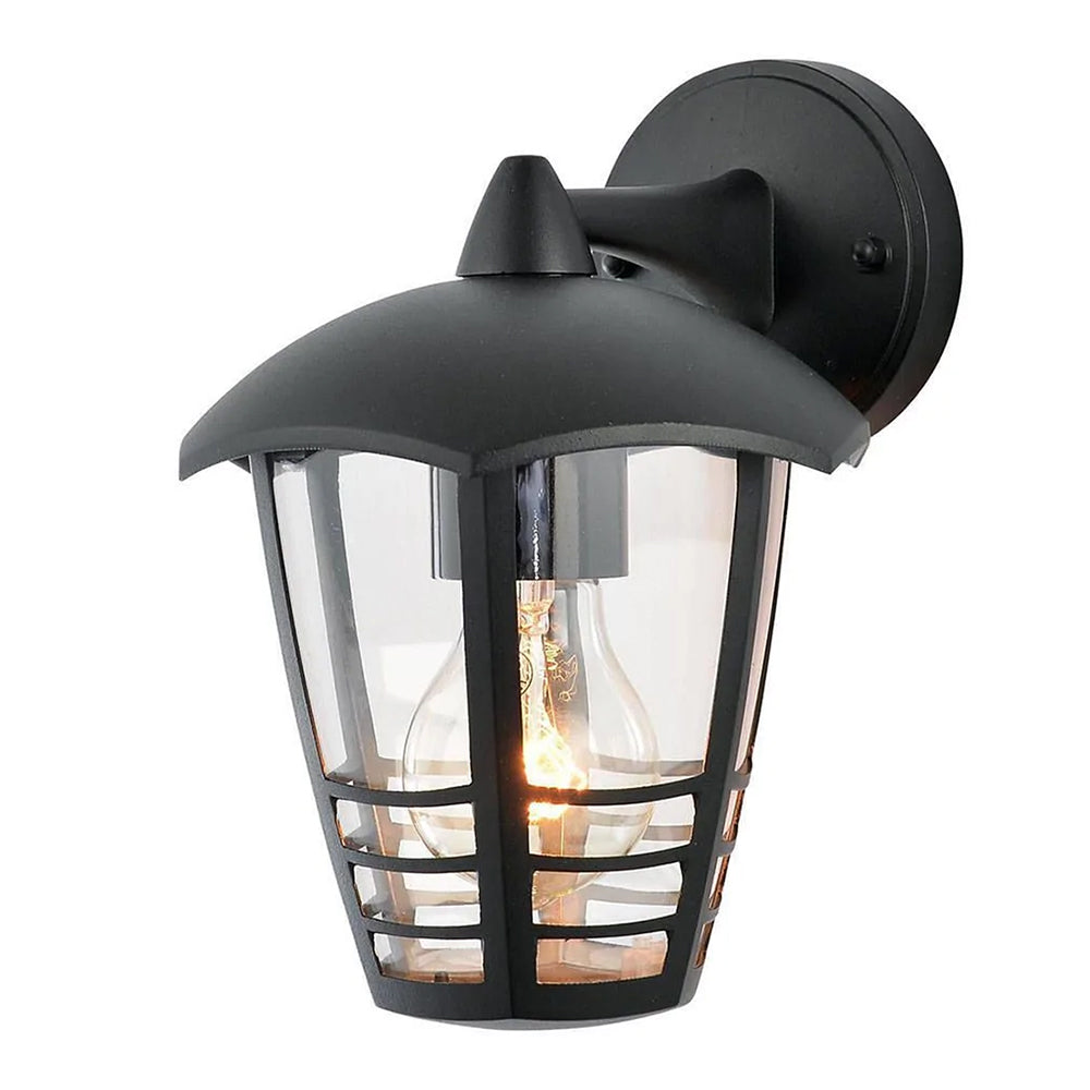 PERDITA | Outdoor Down Porch 6 Sided Wall Lantern Light | E27 | IP44 | Black