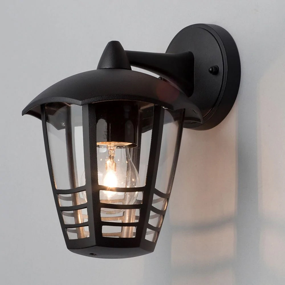 PERDITA | Outdoor Down Porch 6 Sided Wall Lantern Light | E27 | IP44 | Black