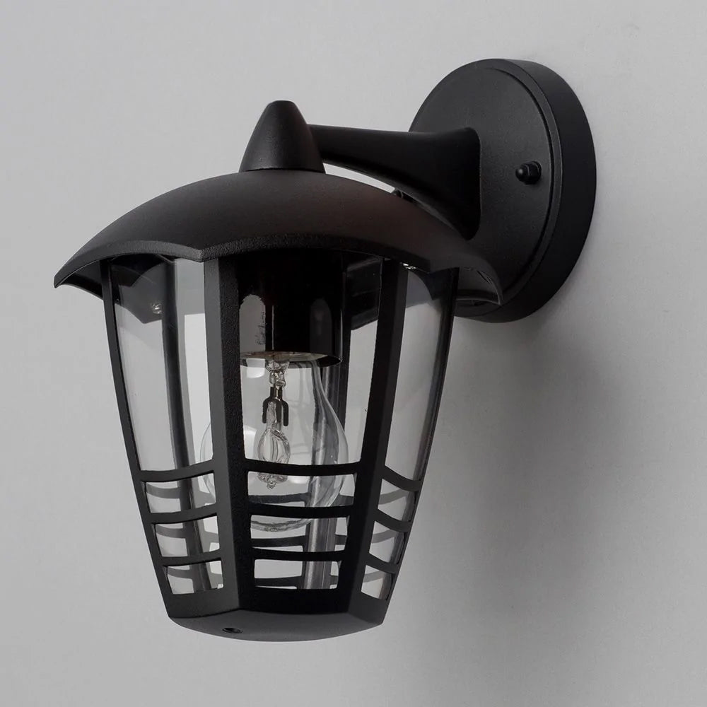 PERDITA | Outdoor Down Porch 6 Sided Wall Lantern Light | E27 | IP44 | Black