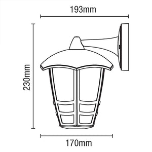 PERDITA | Outdoor Down Porch 6 Sided Wall Lantern Light | E27 | IP44 | Black