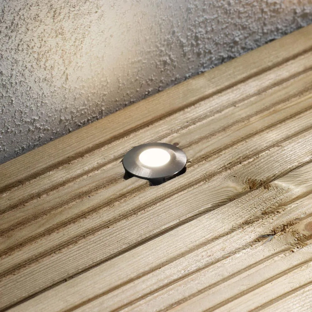 OHIO | Outdoor Recessed Circular Deck Light | LED 0.5W | IP65 | 3000K Warm White | Brushed Steel