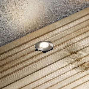 OHIO | Outdoor Recessed Circular Deck Light | LED 0.5W | IP65 | 3000K Warm White | Brushed Steel