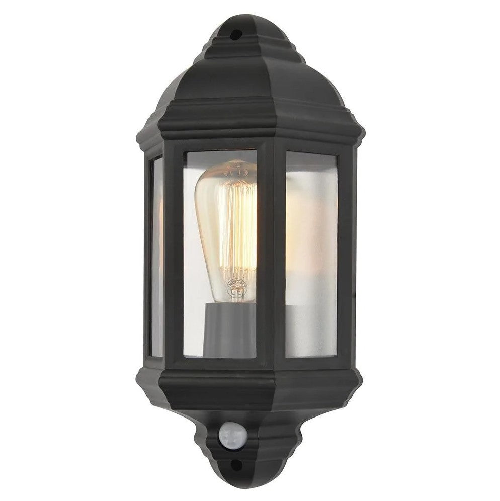 Outdoor Wall Porch Half Coach Lantern Light | E27 | IP44 | Black | PIR Motion Sensor