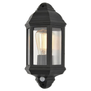 Outdoor Wall Porch Half Coach Lantern Light | E27 | IP44 | Black | PIR Motion Sensor