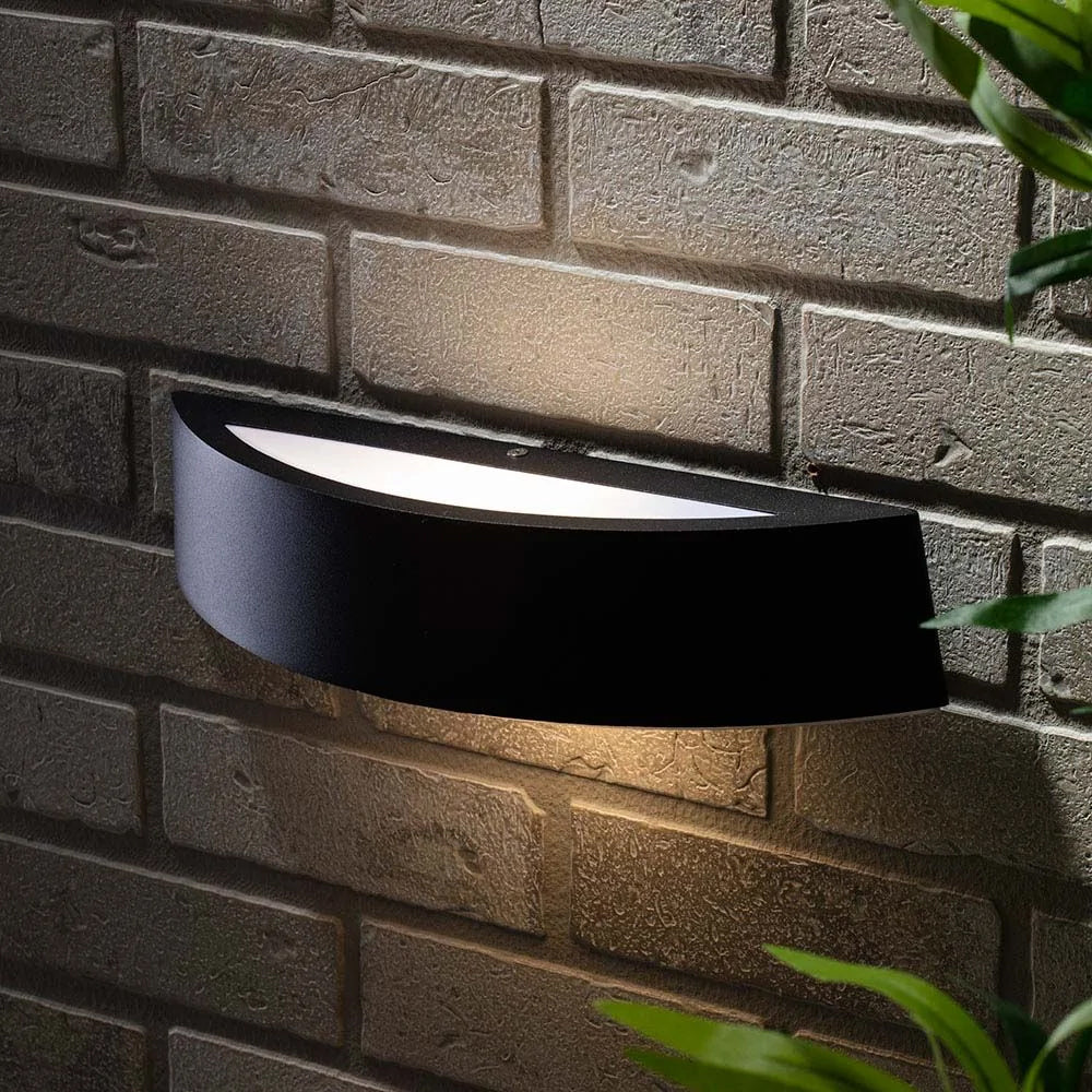 MOKU | LED Outdoor Curved Semi-Circular Rectangle Wall Up Down Light Fitting | 6W E27 | 3000K Warm White | IP44 | Black