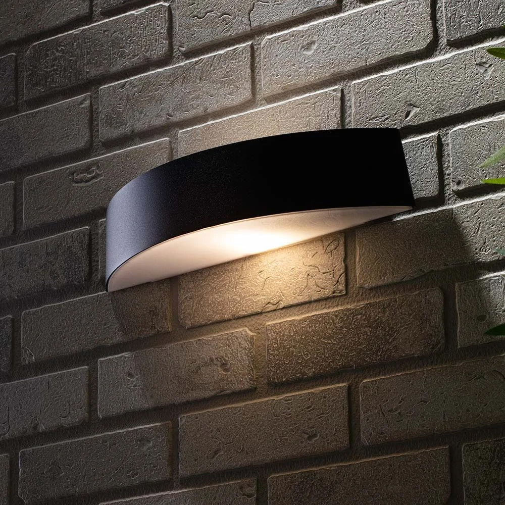 MOKU | LED Outdoor Curved Semi-Circular Rectangle Wall Up Down Light Fitting | 6W E27 | 3000K Warm White | IP44 | Black