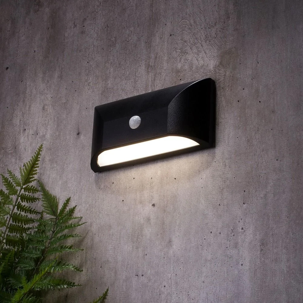 POOLE | Outdoor Curved Down Wall Light PIR Fitting | 5W LED | 4000K Neutral White | IP55 | Black | Motion Sensor