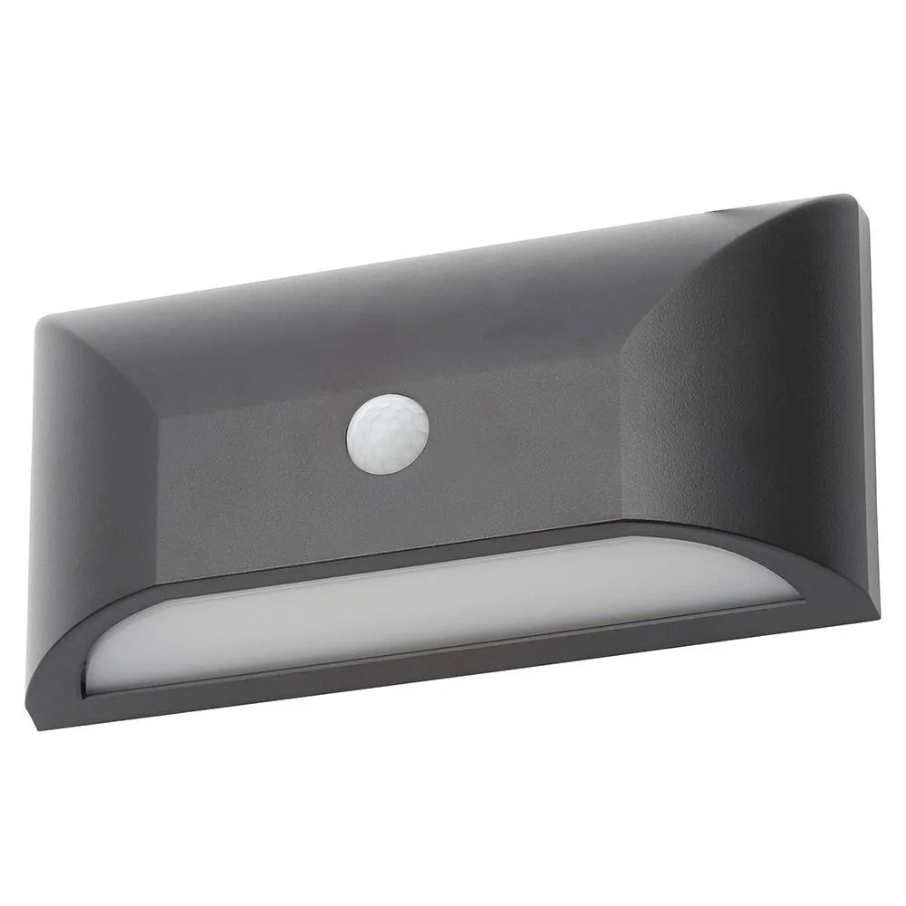 POOLE | Outdoor Curved Down Wall Light PIR Fitting | 5W LED | 4000K Neutral White | IP55 | Black | Motion Sensor