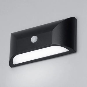 POOLE | Outdoor Curved Down Wall Light PIR Fitting | 5W LED | 4000K Neutral White | IP55 | Black | Motion Sensor