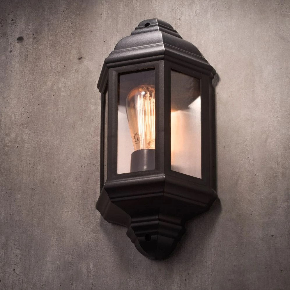 Outdoor Wall Porch Half Coach Lantern Light | E27 | IP44 | Black