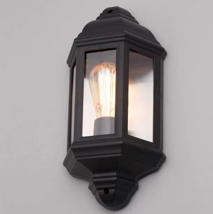 Outdoor Wall Porch Half Coach Lantern Light | E27 | IP44 | Black