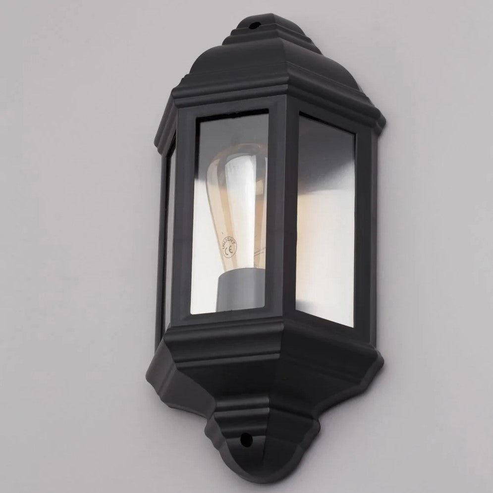 Outdoor Wall Porch Half Coach Lantern Light | E27 | IP44 | Black