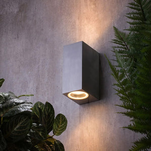 FLEET | Outdoor Rectangle Up Down Wall Lantern Spotlight | 2 x GU10 | IP44 | Silver