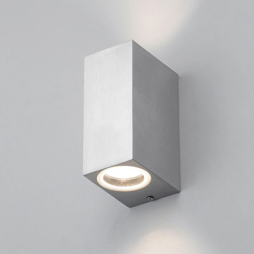 FLEET | Outdoor Rectangle Up Down Wall Lantern Spotlight | 2 x GU10 | IP44 | Silver