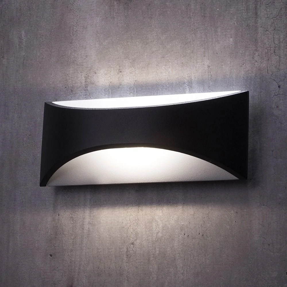 STROUD | Outdoor Curved Up Down Wall Light Fitting | 6W LED | 4000K Neutral White | IP44 | Black