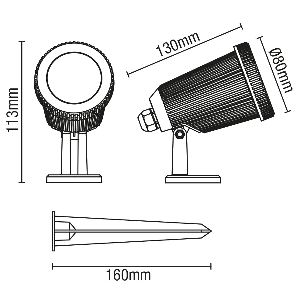 Adjustable Outdoor Garden Wall or Spike Ground Spot Light | GU10 | IP65 | Black