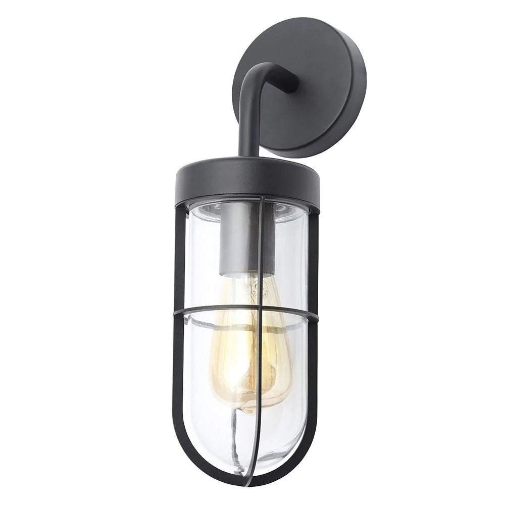 WOKING | Outdoor Cage Down Wall Porch Nautical Industrial Lantern Light | E27 | IP44 | Black