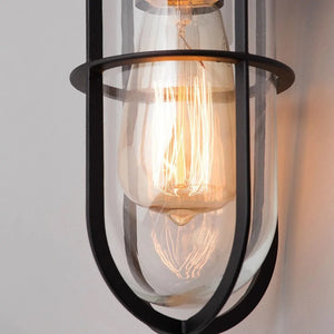 WOKING | Outdoor Cage Down Wall Porch Nautical Industrial Lantern Light | E27 | IP44 | Black